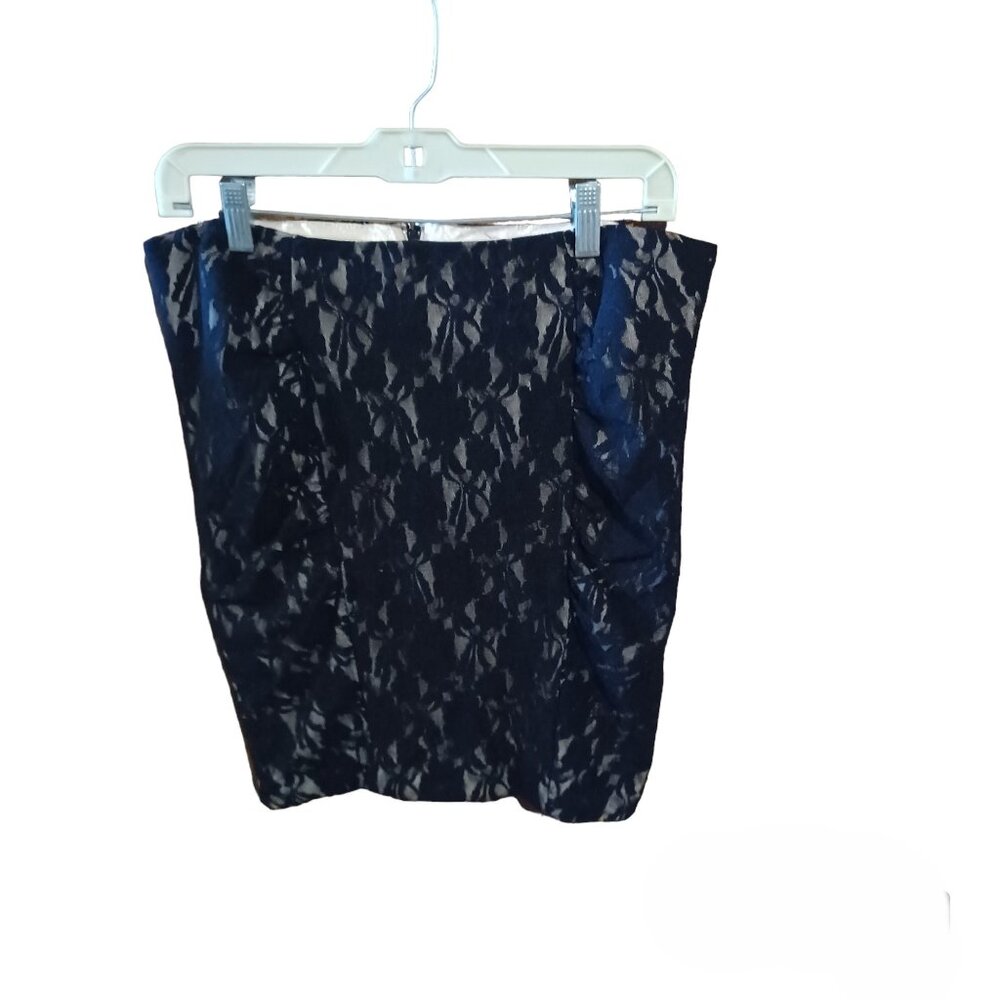 Stooshy Black Lace Mini Pencil Skirt Gold Lining.